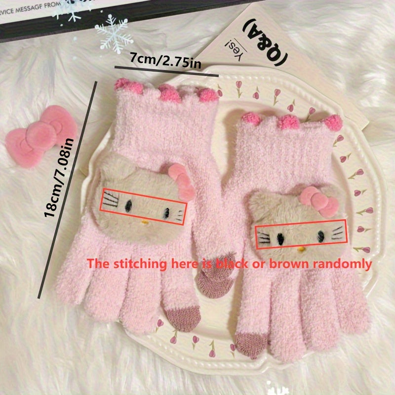 1 Pair Sanrio for hello kitty Y2K Cycling Warm Gloves, Touchscreen Compatible, Women'S Autumn/Winter Aesthetic Mittens, Fashion Accessory Gift Idea, Outdoor Sports Gloves|Sanrio Characters Gloves|Cozy Knit Texture